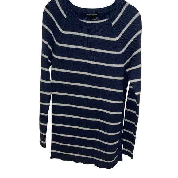 Banana Republic Navy White Striped Button-Side Long Sweater Small S like new - Picture 1 of 6